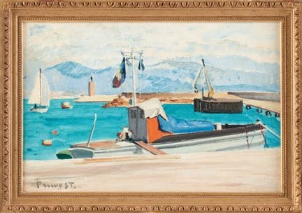 皮埃尔·普鲁沃斯特（1921-2008）
昂蒂布港
油画，画布粘贴于硬纸板上
左下角签名
34x50