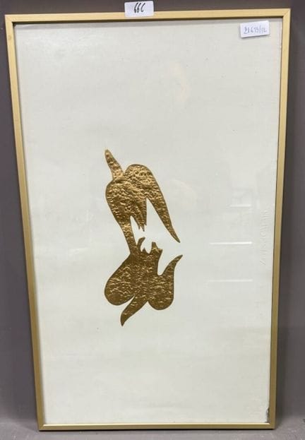 Bijoux de Braque 的丝网印刷作品，1979 年
镀金华夫饼中的两只鸽子
泽特斯和加莱