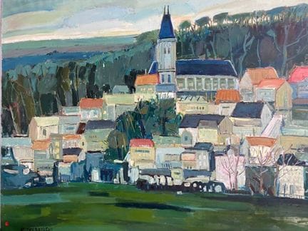 K IKEBAYASHI - 村庄风景
布面油画，左下方有签名
高 130 x 62 厘米
(275