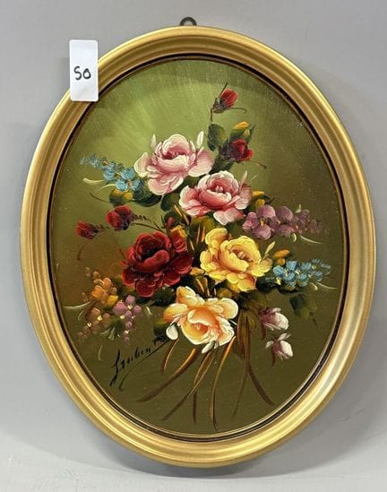 兰宾 
《花束静物》。 
木板油画。 
左下角有签名。 
高 27.5 × 宽 21.5 厘米。 
