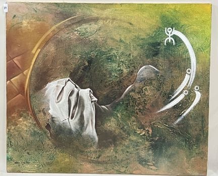 莫里斯-奥利姆博-恩贾维（1974-）。 
"隐藏的裸体 
布面油画。 
左下方有签名。 
背面注明