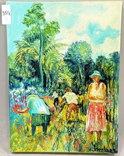 C. LESQUELIN 
Blumen pflücken 
Öl auf Leinwand 
Un