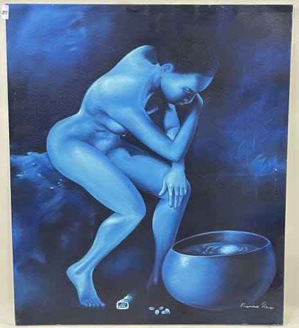 Kamba SITA. 
厕所里的女人 
布面油画。 
右下方有签名。 
日期为 2005 年。 
