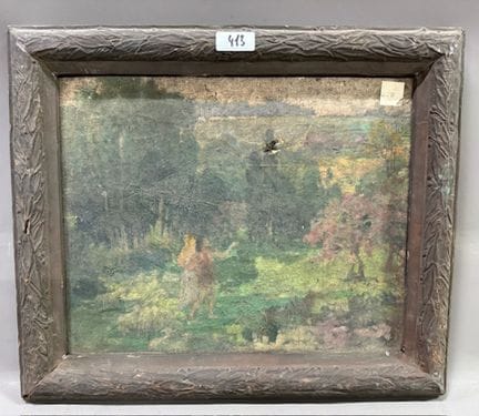保罗-普雷沃特（1879-1961） - 景观中的亚当和夏娃
布面油画
(有意外）
高 33 x 宽