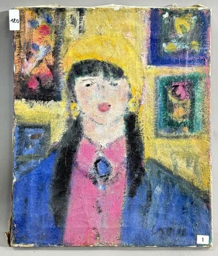 GOLTO  ? 
《戴贝雷帽的少女肖像》 
布面油画。 
右下角有签名 
高 46 × 宽 38 