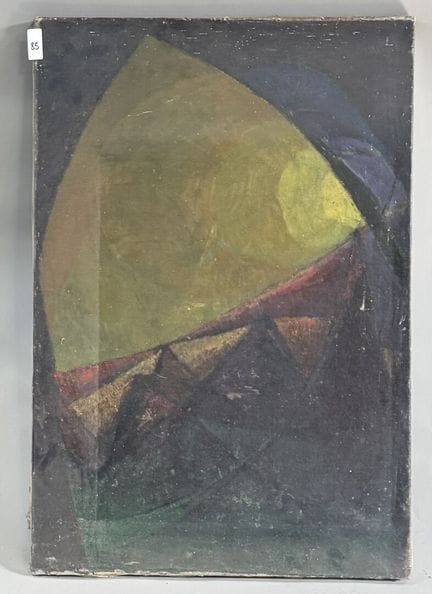 以几何形状为题材的抽象画作。
布面油画
高 74 × 宽 50 厘米。
(85)