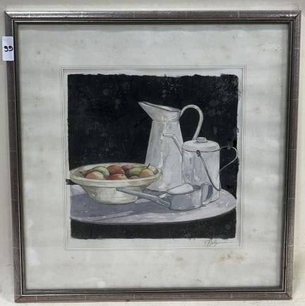 Thierry Berthommier (1962-)。
静物与浇水罐。 
水彩画。 
右下方有签名