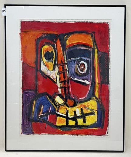 伊莎贝尔-阿奎拉（1959-）。
抽象的脸部构图。 
纸上油画。 
右下方有签名。 
日期为 09/