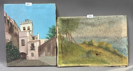 两幅油画 ：
- 十九世纪西班牙画派 - 小房子的景色
   高 40 x 宽 34 厘米
- S 