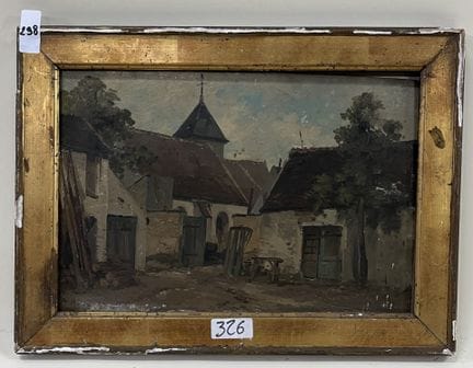 奥古斯特-阿尔弗雷德-鲁贝（1815-1899 年）。
教堂风景。 
画板油画。 
左下方有签名。 