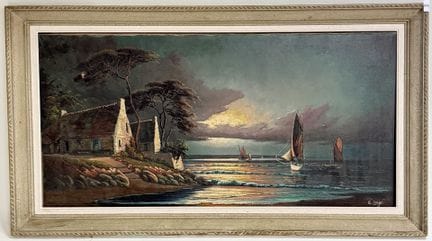 G. LUIGI（20世纪）
黄昏海景
布面油画
右下角有签名
高 60 × 120 厘米
（画布有