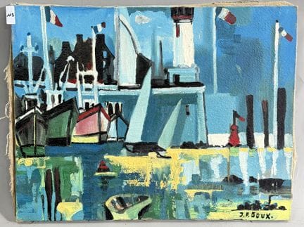 J. P. GOUX 
港口上的帆船 
布面油画 
右下角签名 
高 50 × 65 厘米 
(11