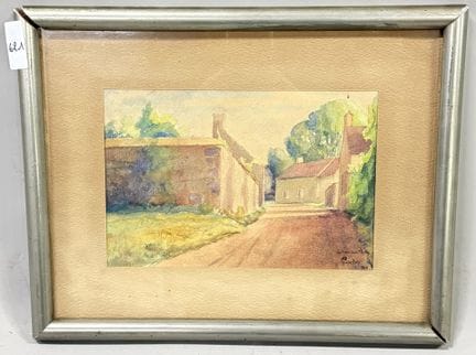 库尔图瓦 
《勒梅尼勒-圣但尼》 
水彩画
右下角签名 
右下角标注1918年 
高16×宽24厘米