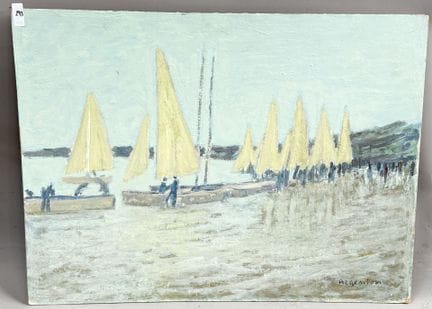 罗杰·阿尔让通（1908-1990）
海边的帆船
纸板油画
右下角签名
高 57 × 宽 77 厘米