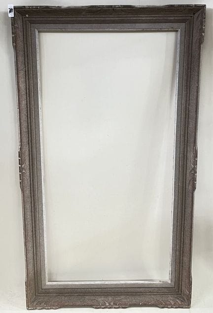 A carved wood frame with gray ceruse. 
H 64 x W 11