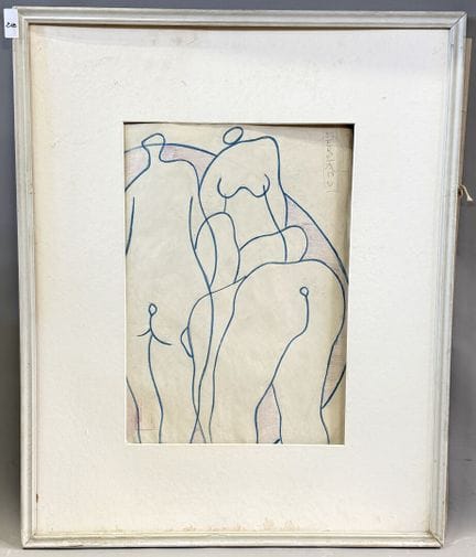 埃米尔·梅雷阿努（1903-1991）。 
裸女抽象组画 
粉彩与彩色铅笔画 
右上角有签名
高 5