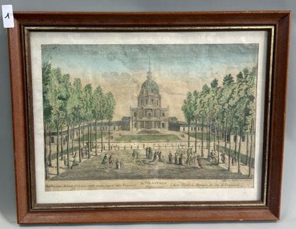 一幅展现瓦吉拉尔方向的皇家伤残军人院的透视图。
印刷商：杜蒙（CHEZ DUMONT）。
29 × 