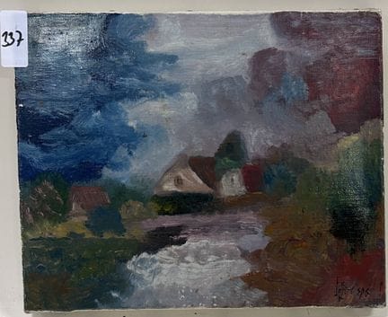 斯特凡-勒格莱克（1924-1998）。 
房屋景观。 
布面油画。 
右下方有签名。 
高 22 