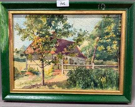 CH POTIER - 诺曼底农舍风光
纸面水彩画
左下方有签名
日期：1941 年
高 26 x 