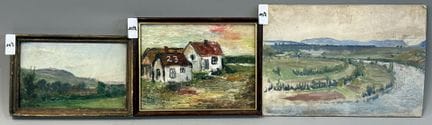 D. HARIOT. 
乡村房屋景致。 
纸板油画。 
左下角有签名。 
高 13 × 宽 21 厘