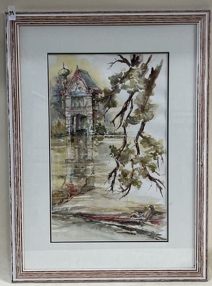 克里斯-杜雷
桥前划船。 
水彩画。 
右下方有签名。 
日期为 2008 年。 
高 53 x 宽