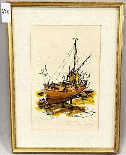 M. BLUTEAU 
Angelegtes Schiff 
Aquarell und Bleist