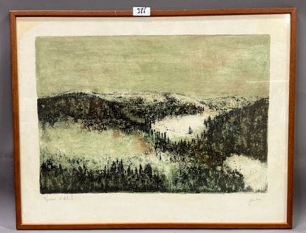 伯纳德-甘特纳（1928-2018）--雪中风景
彩色石版画
右下方有签名
艺术家校样
高 50 x