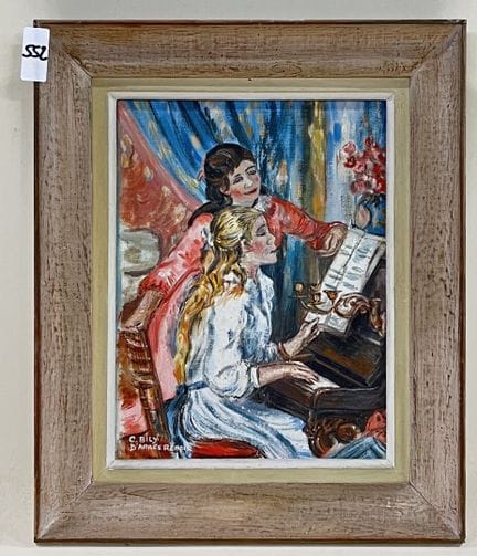 C.BILY after RENOIR. 
"钢琴前的少女 
布面油画，铺在硬纸板上。 
左下方有签
