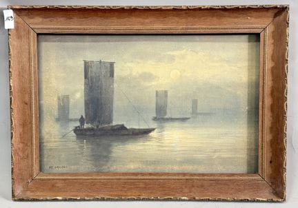 N. MOAL？
雾中的船只
水彩画，画于纸板上
左下角有签名
高 36 × 宽 53 厘米
(16