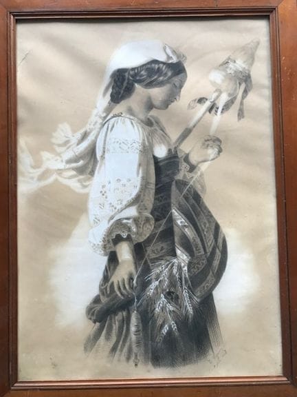 E.维涅龙：纺纱工肖像
纸上绘画，黑色铅笔和水粉，右下方有签名 
日期：1947 年 6 月 11 