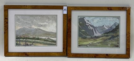 A. ALLARD。
-山景。
水粉画。
右下角签名。
标注1934年。 
高 16 × 宽 21 