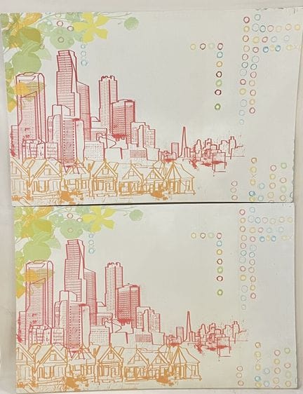 两幅城市风景画。 
印在帆布上。 
高 118 x 78 厘米。 
(14520) 
(827)