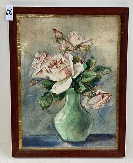 G.弗里德曼。
花瓶中的玫瑰花束。
水彩画。
右下角有签名痕迹。
高 37.5 × 27 厘米。
(
