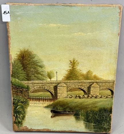 19世纪法国画派——桥景
布面油画
高 36 × 29 厘米
（边缘处有少量缺损）
(151)