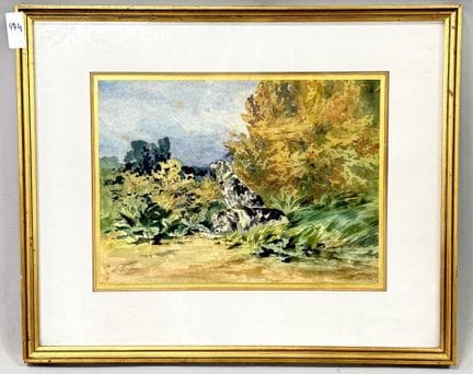 D. DE FEMME 
休憩中的狗 
水粉画
左下角签名 
高 24 × 宽 33 厘米 
(47