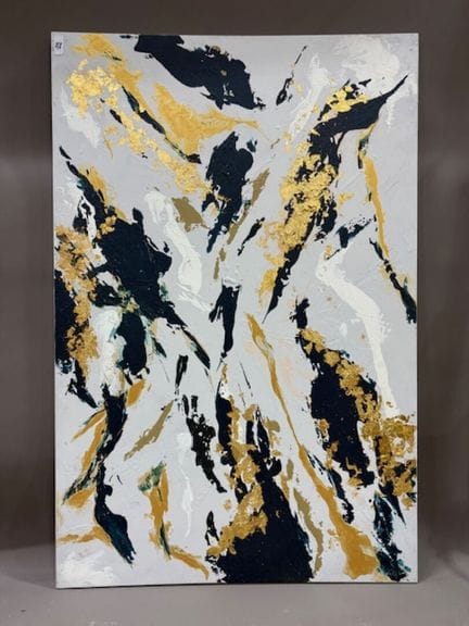 抽象构图，白色背景，蓝色和金色叶片装饰
高 120 x 宽 90 厘米

参考编号248