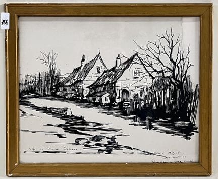 让-阿米奥特（1920-）。 
"索隆的布拉谢之路》。 
根据原画绘制的限量版黑色绢画。 
右下方有
