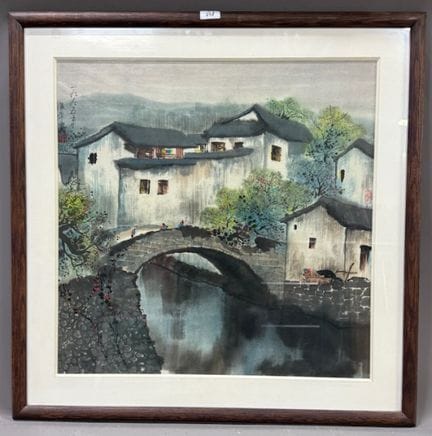 中国学校 - 乡村景色
水彩加印度墨
左上方有一个表意文字
高 65 x 宽 64 厘米
(REF 
