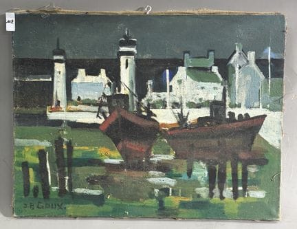 J.P. GOUX 
港中的船只 
布面油画 
左下角签名 
高 46 × 宽 61 厘米
(112