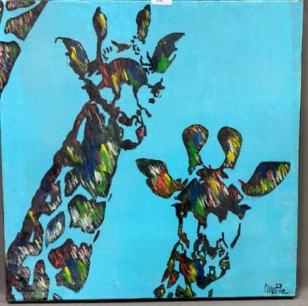 MAOPIE - 两只长颈鹿
布面油画 
右下方有签名
高 60 x 宽 60 厘米
(REF 68