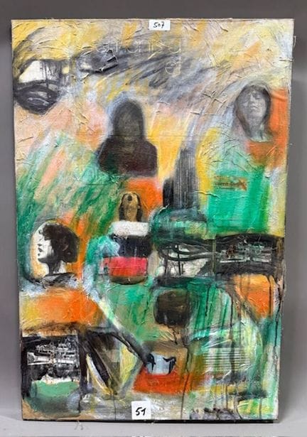 Nathalie DIAZ - 混合技法，胶粘纸上的女性面孔，用水粉强化
高 81 x 宽 60 厘