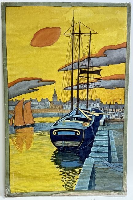 Velero amarrado 
Seda pintada 
Altura: 170 x Anchu
