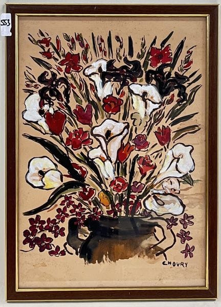 CHOURY.
Jarrón con ramo de flores. 
Óleo sobre pap