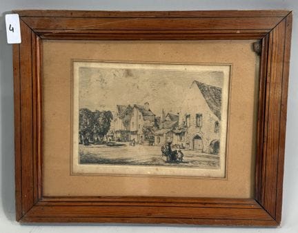 村庄一景。
黑白蚀刻版画。
14.5 × 20.5 厘米。
(12218)
(4)