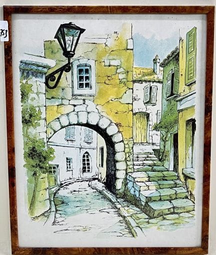 小巷景观。 
印版。 
高 49 x 39 厘米。 
(753)