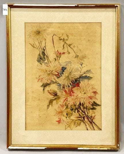 玛丽·迈克？
一束牡丹
水彩画
左下角有签名
左下角标注日期：1900年4月
高41×宽28.5厘米