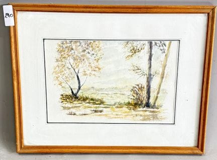G. 朗贡  
秋日风景  
水彩画  
右下角有签名  
高 18 × 宽 28 厘米。  
(2