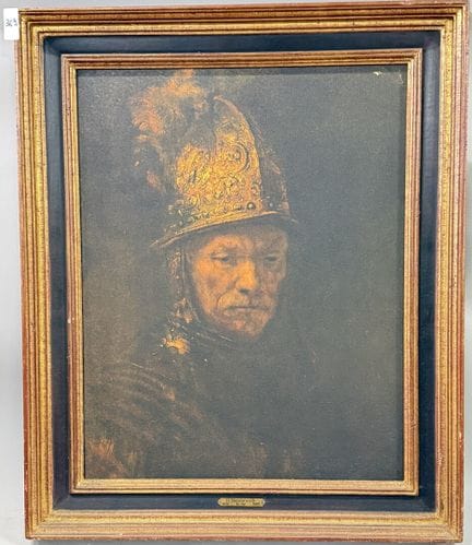 据H. 伦勃朗（1606-1669）作品
《戴金盔的男子》
彩色石版画
高 57 × 宽 45 厘米