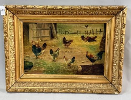 Scène de basse cour 
Huile sur toile
Monogrammée J