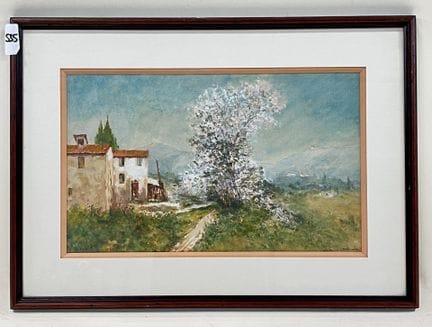 弗朗索瓦·吉莱塔-坎比亚尼斯。
春日农舍景致。
水粉画。
右下角有签名。
高 23 × 宽 38.5